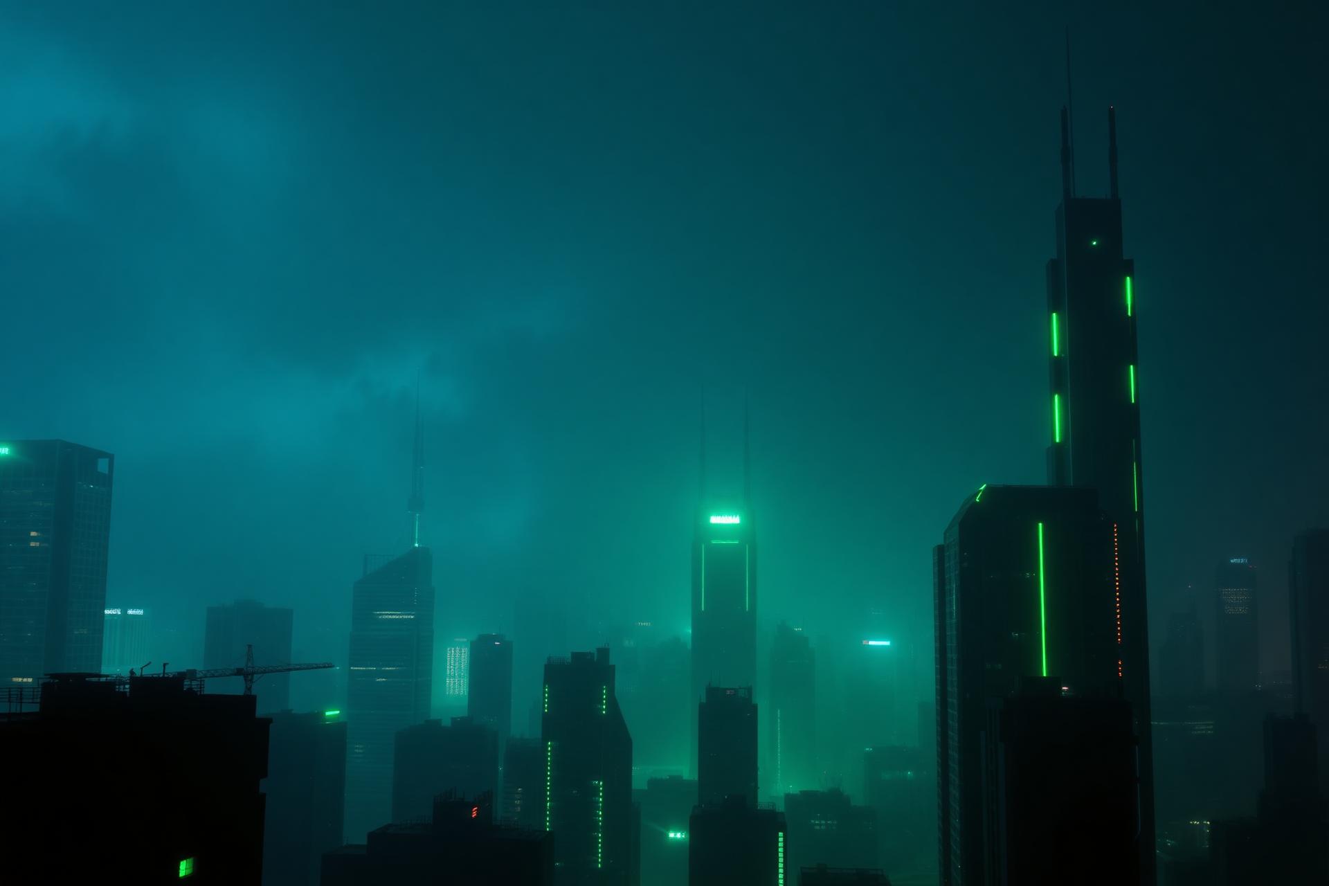 Neon green futuristic ether city skyline
